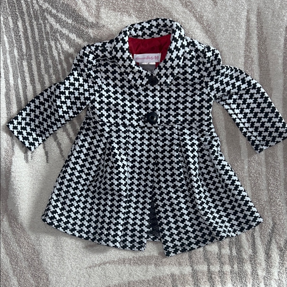 Bonnie Baby Black and White Houndstooth Pea Coat 12m